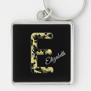 Porte-clés Élégant or noir Vintage Style lettre E Monogramme