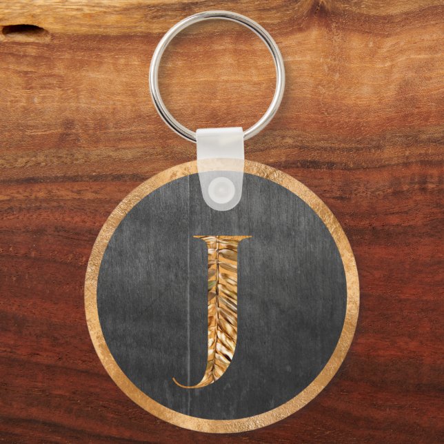 Porte-clés Élégant or rustique et gris monogramme personnalis (Recto)