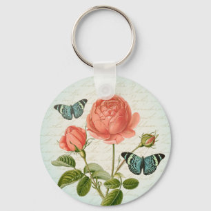 Porte-clés élégant papillon floral rose vintage