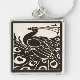 PORTE-CLÉS ÉLÉGANT PEACOCK BLANC NOIR