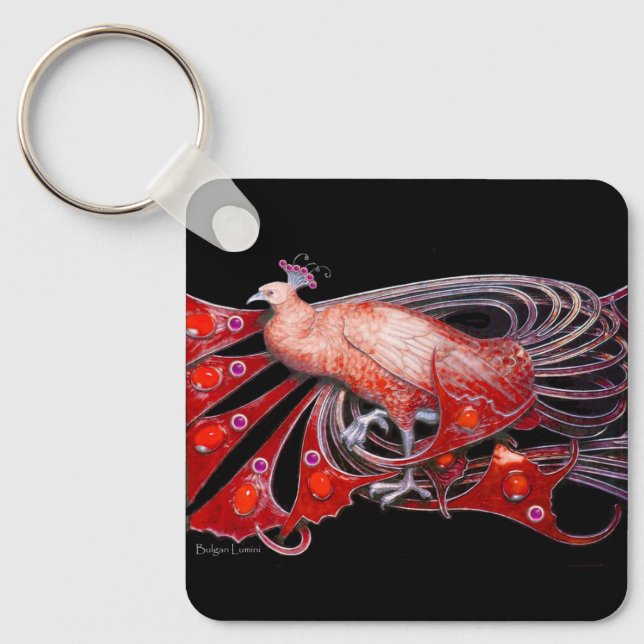 PORTE-CLÉS ÉLÉGANT PEACOCK EN ROUGE ET NOIR (Recto)