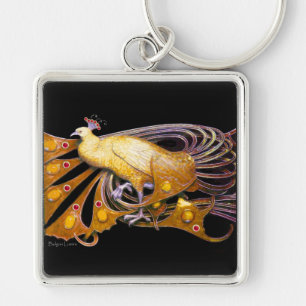 PORTE-CLÉS ELEGANT PEACOCK IN YELLOW AND BLACK