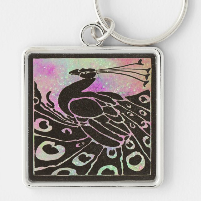 PORTE-CLÉS ÉLÉGANT PEACOCK NOIR EN PARKLES BLEU PURPLE (Devant)