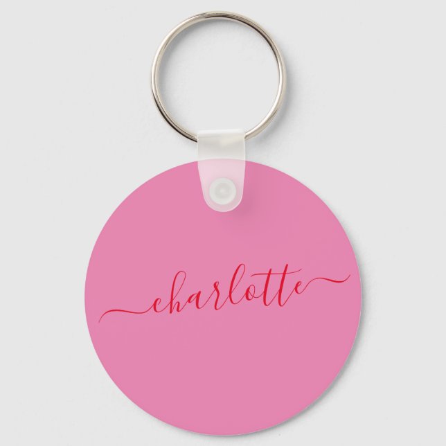 Porte-clés Elegant Pink Red Script Modern Name Personalized (Recto)
