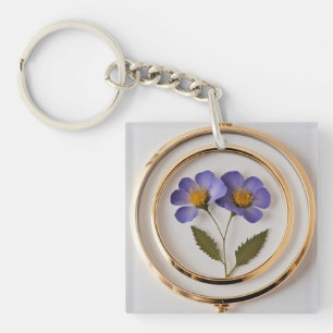 Porte-clés Élégant Porte - clé à fleurs pressées avec rebord