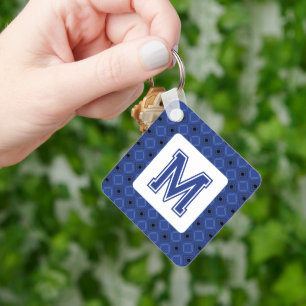 Porte-clés Elégant Porte - clé bleu gris avec Monogramme