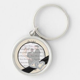 Porte-clés Élégant Porte - clé rond de ruban noir diamant