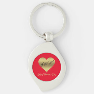 Porte-clés Élégant Romantique Golden Red Heart Saint Valentin