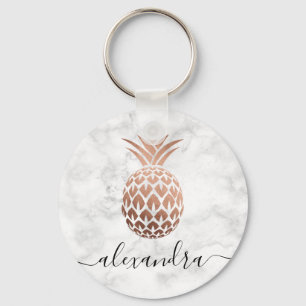 Porte-clés Élégant rose en cuivre, ananas en marbre blanc