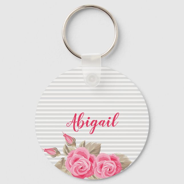 Porte-clés Élégant rose Lovely & Rose Motif rayé (Recto)