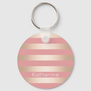 Porte-clés Élégant rose moderne poule doré rose rayé
