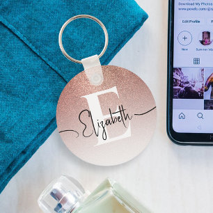 Porte-clés Élégant Rose  Parties scintillant or Monogramme bl