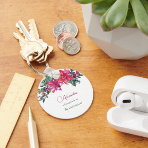 Porte-clés Élégant rose Poinsettias Mariage de Noël