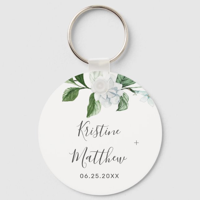 Porte-clés Elégant Sage Greenery Wreath White Floral Mariage (Recto)
