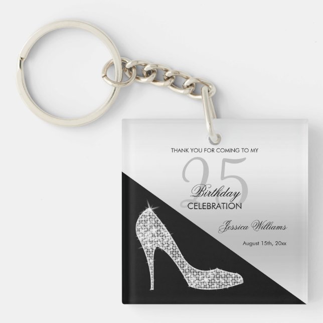 Porte-clés Elégant Sequin Stiletto, Argent et Noir Anniversai (Devant)