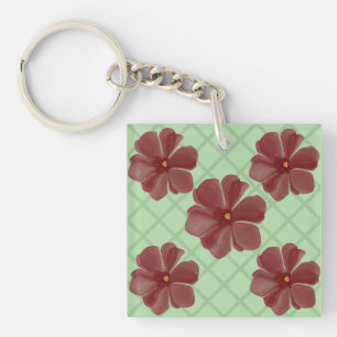 Porte-clés Élégant treillis floral bordeaux et vert sauge Pat