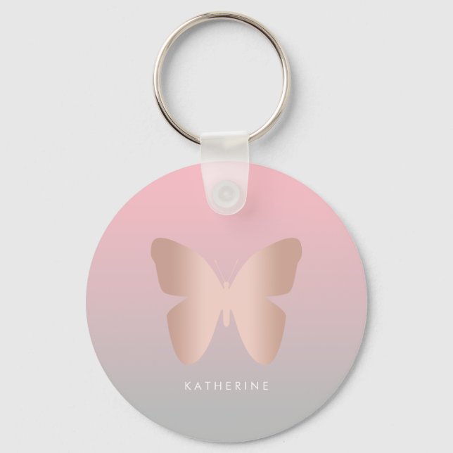 Porte-clés Elegant, trendy rose gold butterfly (Recto)