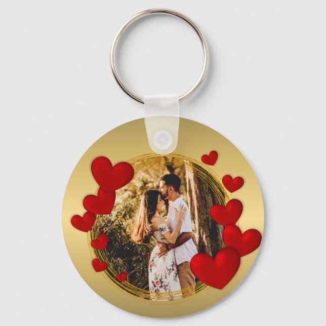 Porte-clés Élégant Valentines, Amour, Anniversaire Coeur Roug (Recto)