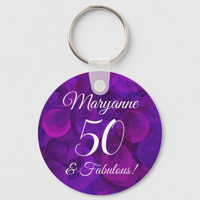Porte-clés Elégant violet 50 & Fabuleux fête d'anniversaire F (Recto)