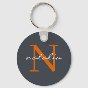 Porte-clés Élégante ardoise foncée avec orange monogramme
