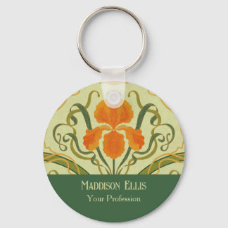 Porte-clés Élégante Art Nouveau Florale Verte Entreprise Fémi