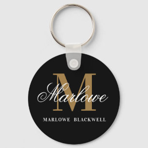 Porte-clés Élégante calligraphie de monogramme d'or noir