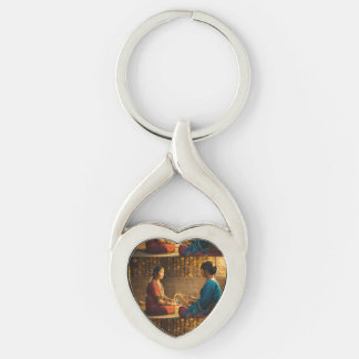 Porte-clés Élégante chaîne de coeur torsadée avec Art Vintage