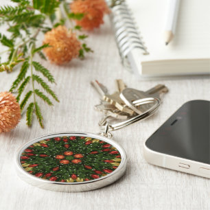Porte-clés Élégante couronne de Noël Rouge Vert Kaleidoscopiq