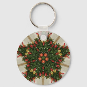 Porte-clés Élégante couronne de Noël Rouge Vert Kaleidoscopiq