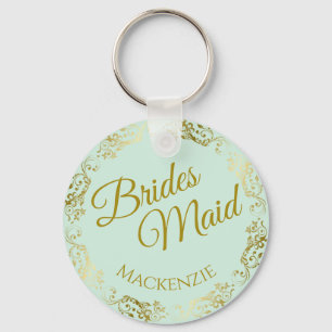 Porte-clés Elégante dentelle d'or sur la Mint Bridesmaid Mari