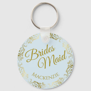 Porte-clés Elégante dentelle d'or sur le Mariage Bleu Bridesm