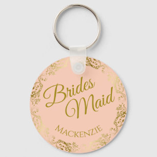 Porte-clés Élégante dentelle or sur Peach Bridesmaid Mariage