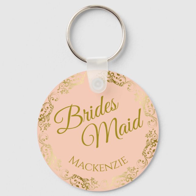 Porte-clés Élégante dentelle or sur Peach Bridesmaid Mariage (Recto)