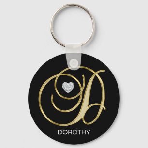 Porte-clés Élégante lettre D monogramme dorée personnalisée