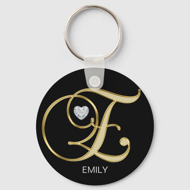 Porte-clés Élégante lettre dorée personnalisée E (Recto)
