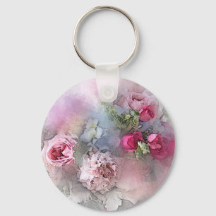 Porte-clés Elégante Rose Fleurs Modèle d'aquarelle
