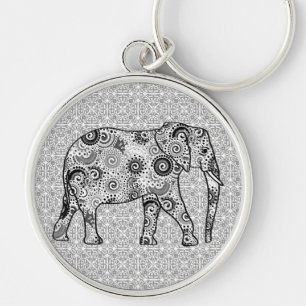 Porte-clés Éléphale tourbillon fractal - gris, noir et blanc