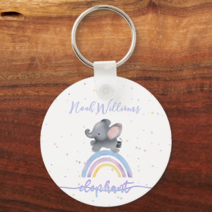 Porte-clés Éléphant de bébé mignon jouant sur un arc-en-ciel
