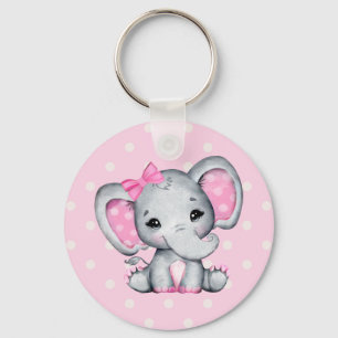 Porte-clés Eléphant de bébé rose mignon avec oreilles Poka Do