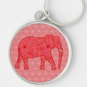 Porte-clés Eléphant de fleurs - rouge profond et corail