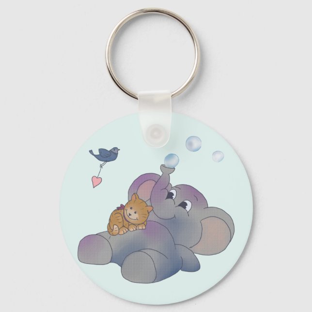 Porte-clés Éléphant et chatons (Recto)