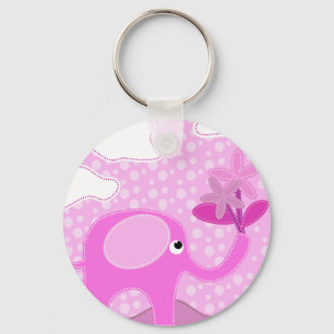 Porte-clés Eléphant et fleurs rose bébé