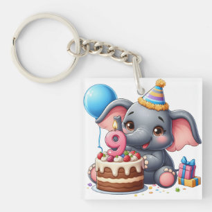 Porte-clés Éléphant Mignon 9ème Anniversaire