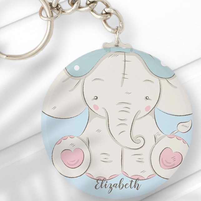 Porte-clés Eléphant mignon avec un cou Ajouter votre nom (Créateur téléchargé)