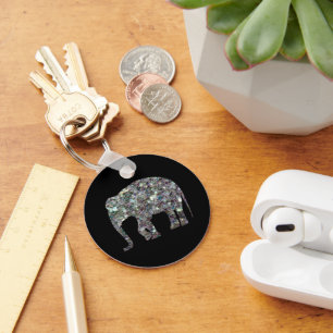 Porte-clés Éléphant pailleté en mosaïque argentée scintillant
