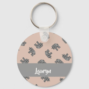 Porte-clés éléphants de nom personnalisé sur brun