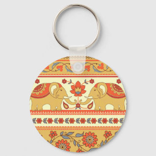 Porte-clés éléphants ethniques, fleurs, motif sans soudure.