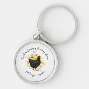 Porte-clés élevage de poulet noir à fleurs jaunes