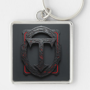 Porte-clés 🛡️ Emblème de bouclier T en métal gothique avec a
