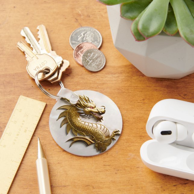 Porte-clés Emblème de dragon d'or 3D (Bureau)